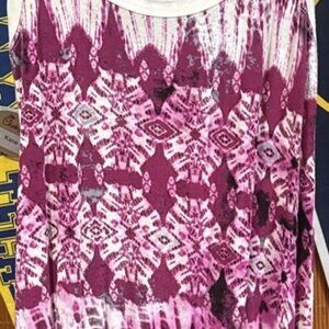 Karen Kane Dress M pink/white ikat abstract Maxi Sleeveless artsy stretch